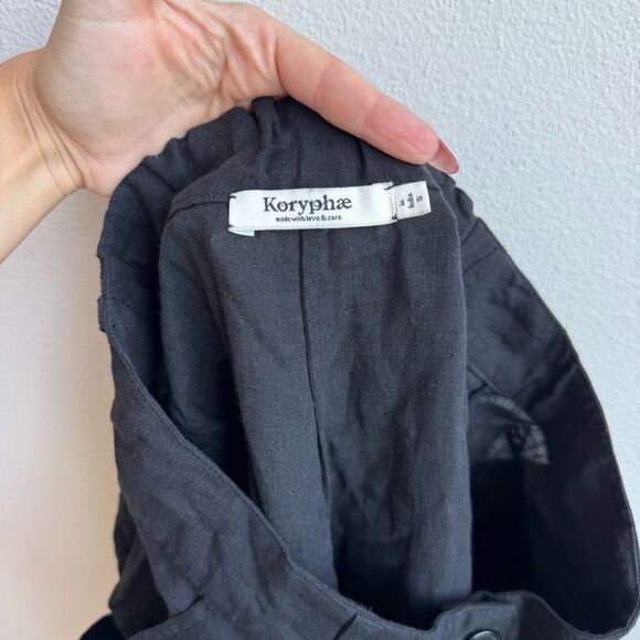 Koryphae 100% Linen Lagenlook Casual Black Straight Leg Pant Trouser Size Small - Picture 4 of 6